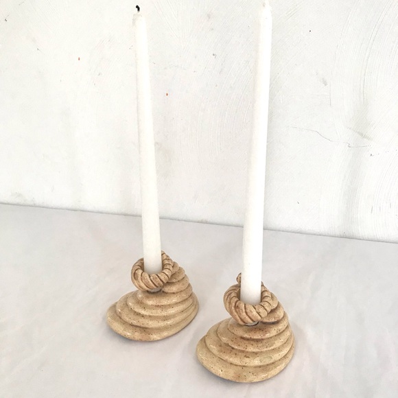 Vintage Other - Cream Ceramic Boheme Candlestick Holders